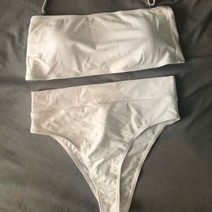 Two piece white high waisted bikini